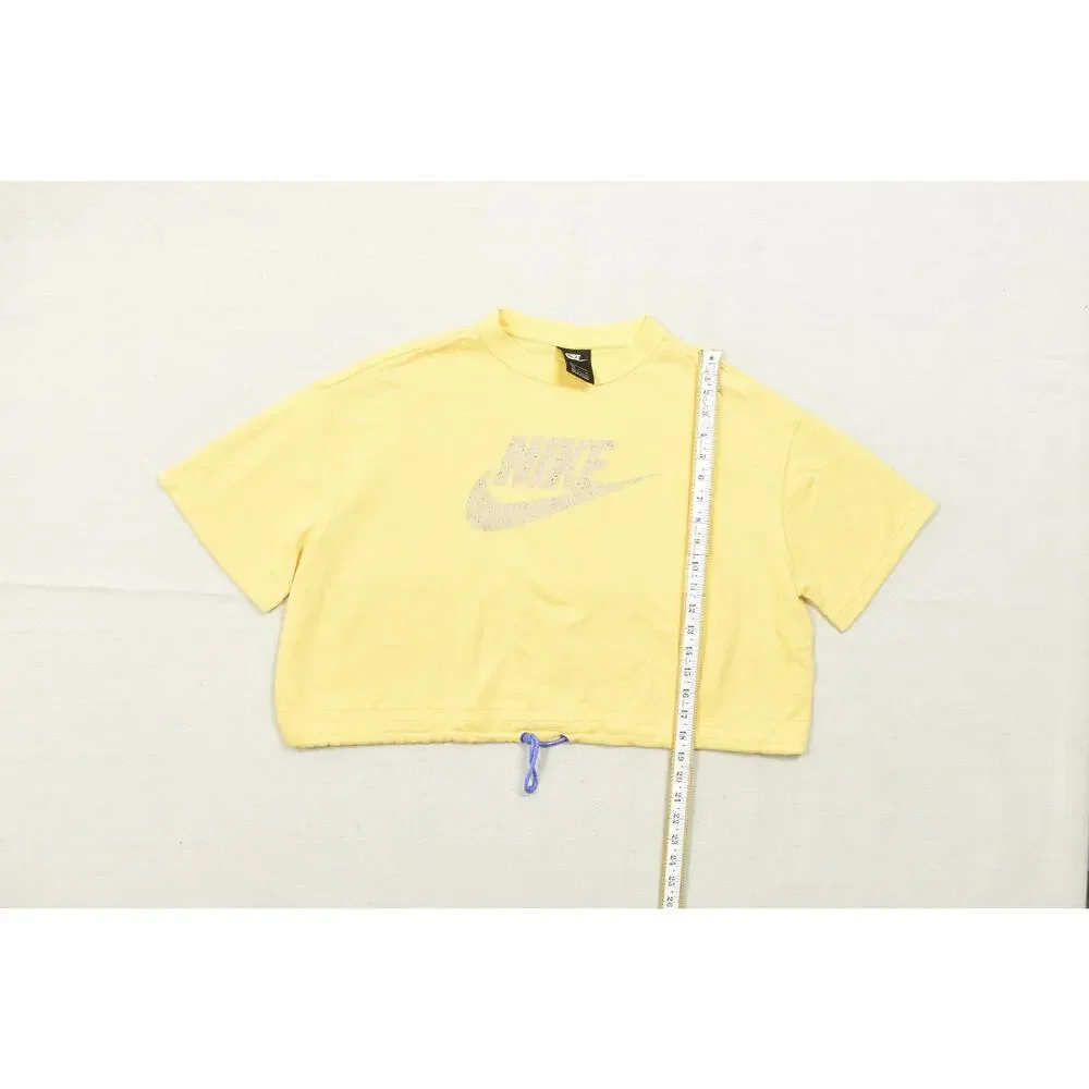 Nike Women's XL Yellow Sportswear Logo Crop Top Short Sleeve Cinch Waist Sweatsh